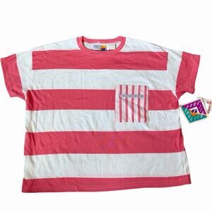 NWT Deadstock Hang Ten Men’s Cropped Pink Striped T Shirt Size M 1980s Vintage